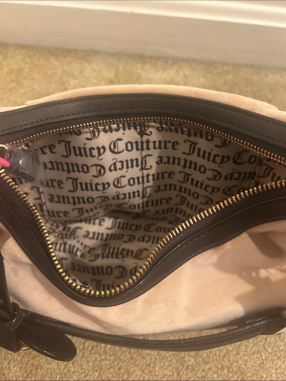 Juicy Couture Beige Hobo with Dark Trim and Heart Charm